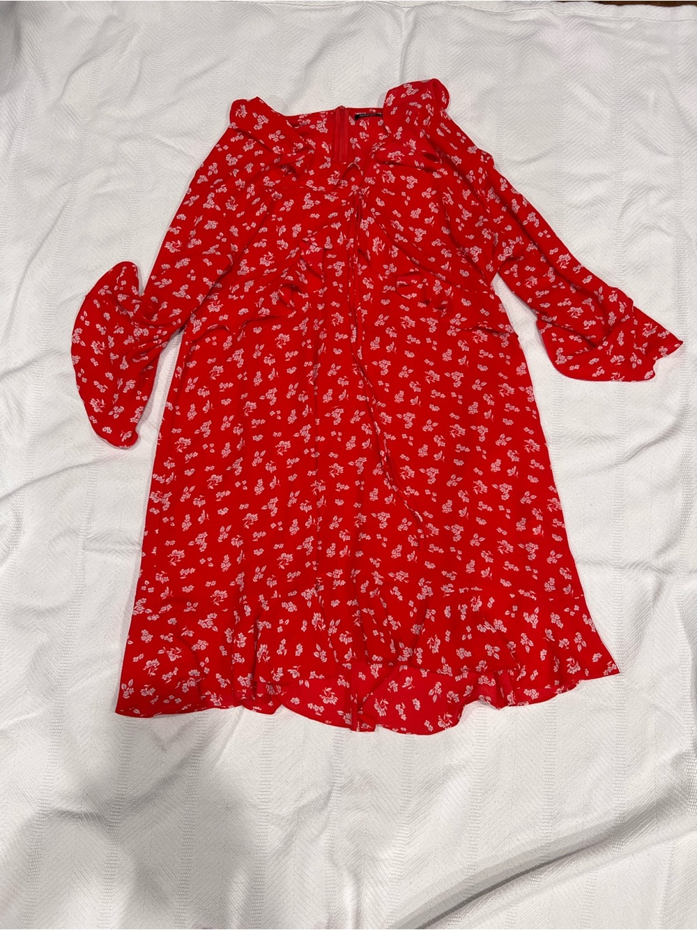 Boohoo Red Floral Ruffle Mini Dress | Size US 18